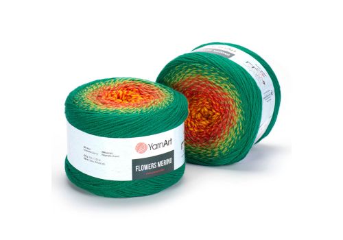 Пряжа YarnArt Flowers merino (533) зелень-терракот-желтый, фото 1
