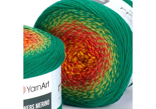 Пряжа YarnArt Flowers merino (533) зелень-терракот-желтый, фото 2