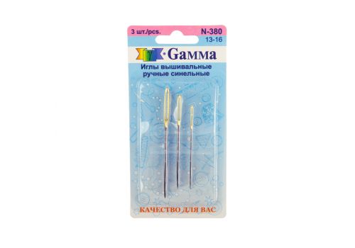 Иглы для шитья ручные Gamma N-380 синельные №13-16 3 шт. в блистере, фото 1
