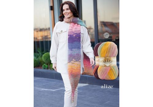 Пряжа Alize angora gold batik (7563) бирюза-горчица-фиолетовый, фото 5