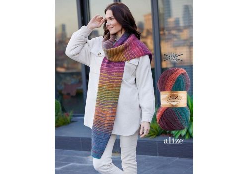Пряжа Alize angora gold batik (7563) бирюза-горчица-фиолетовый, фото 1
