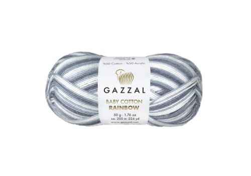 Пряжа Gazzal Baby Cotton Rainbow (476) бело-серый, фото 1